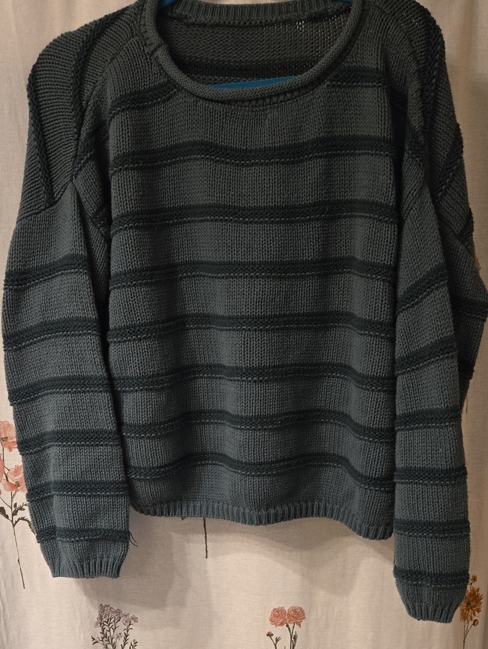 Casual Women's Dark Green Striped Knit Sweater
